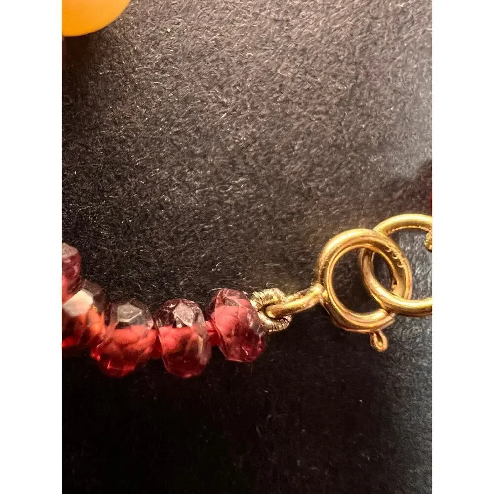 14k gold garnet and pearl station necklace 18 inches
